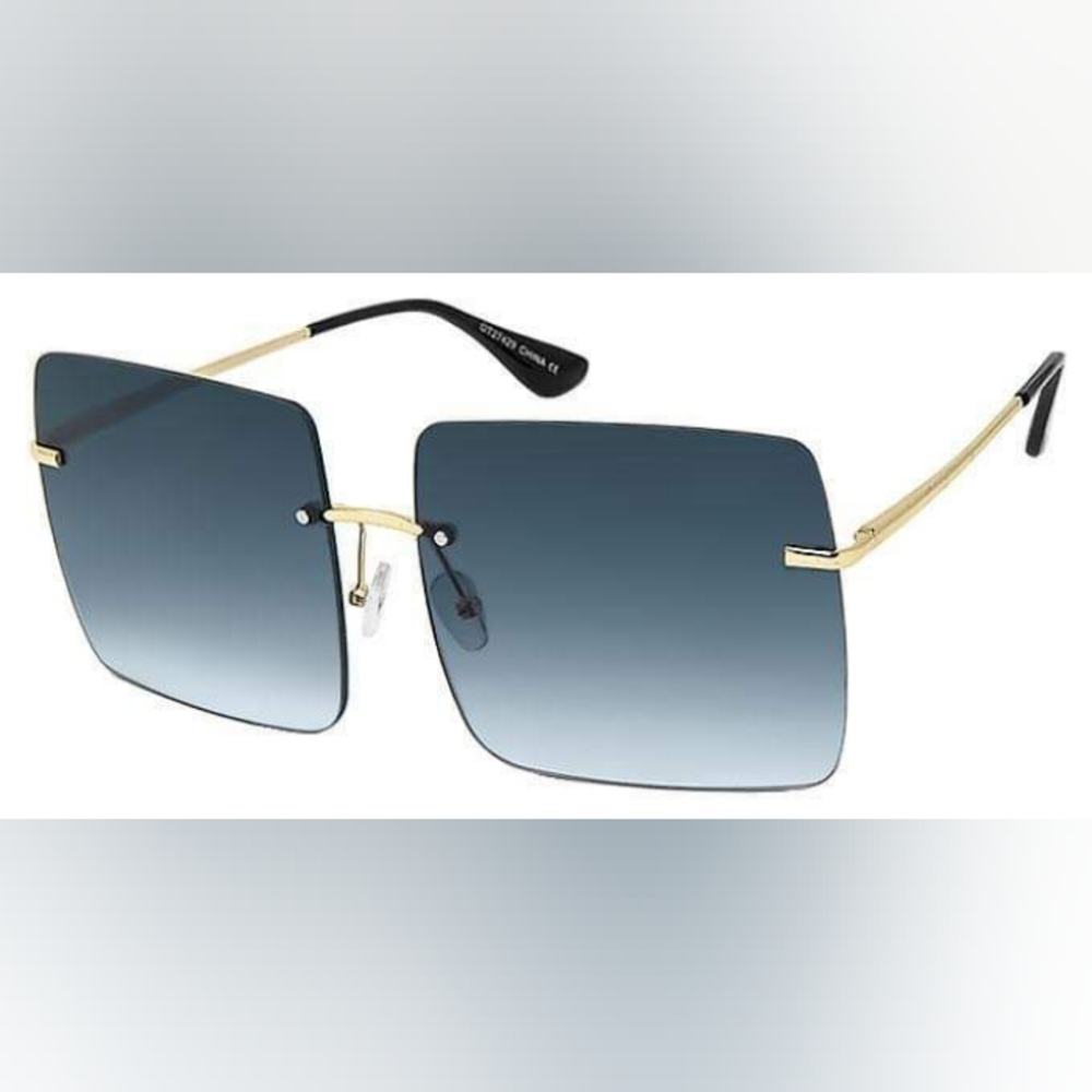Rimless Square Gradient Sunglasses - Blue Lenses